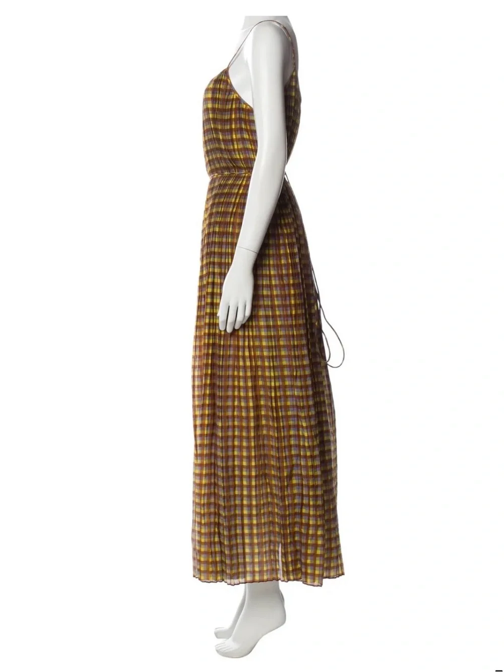 Tory Burch Plaid Maxi Dress in Mustard Yellow